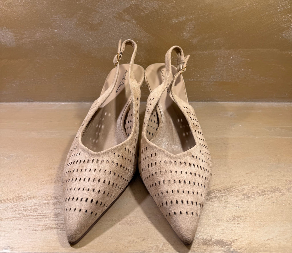 décolleté slingback beige traforate